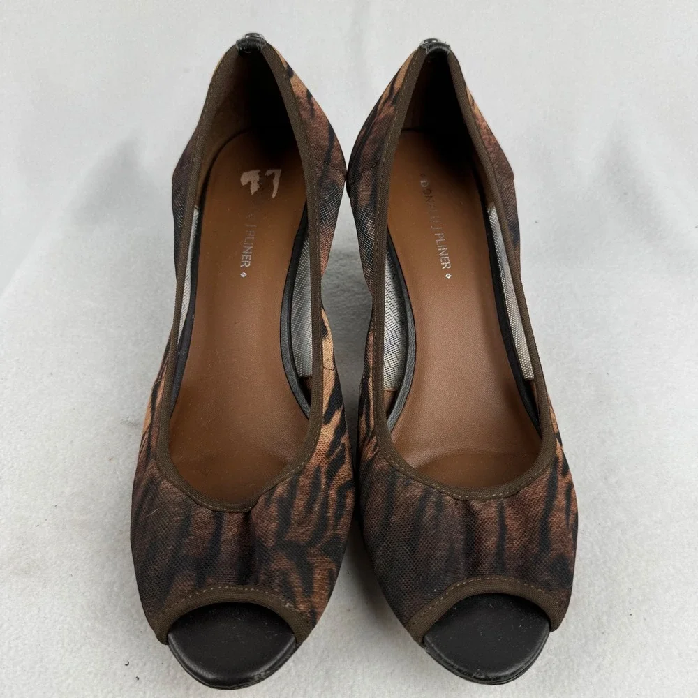 Donald J. Pliner Brown and Black Tiger-Print Wedge Peep-Toe Shoes
